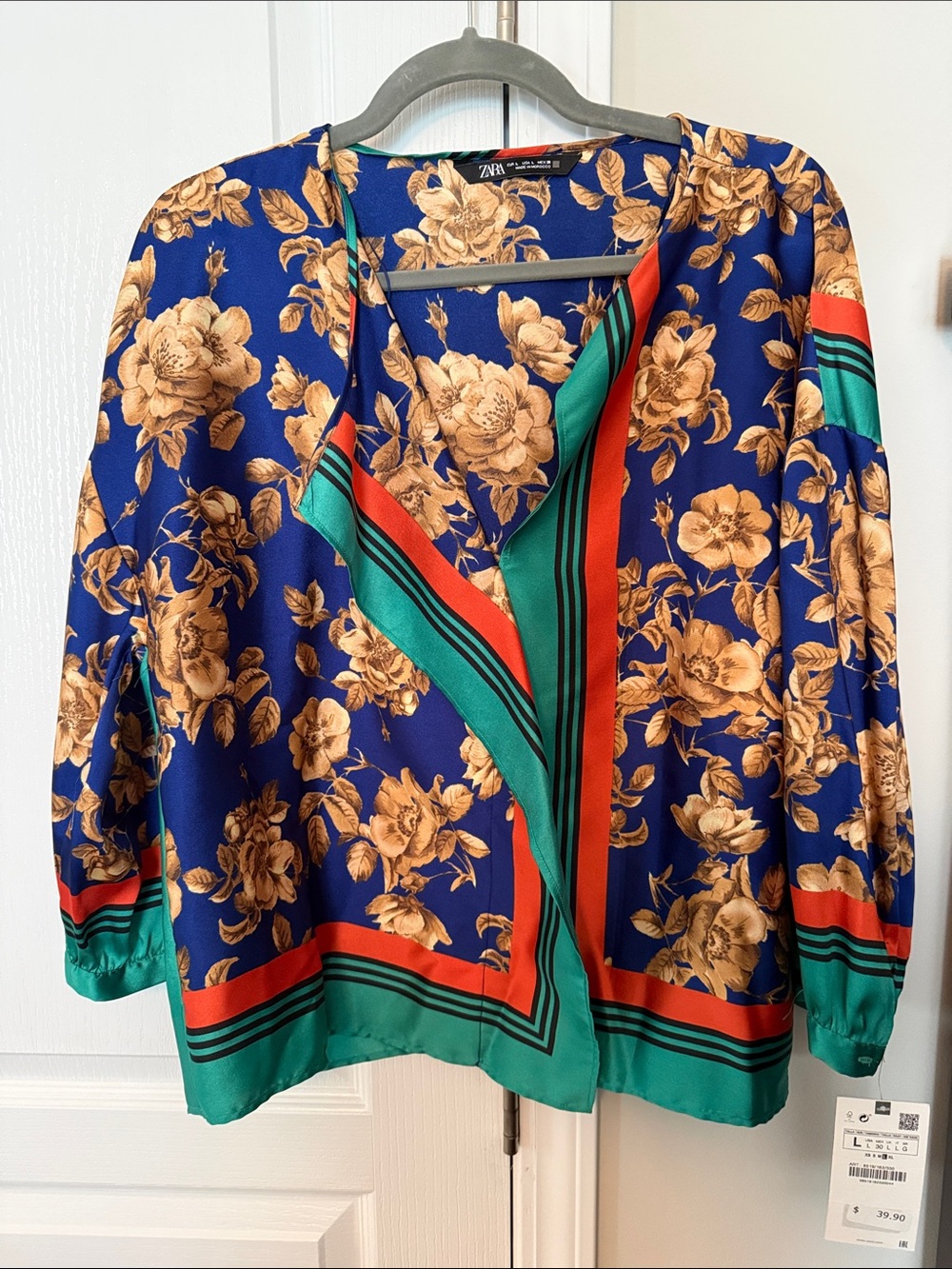 Zara Women’s Crossover Blouse with Gold Floral print